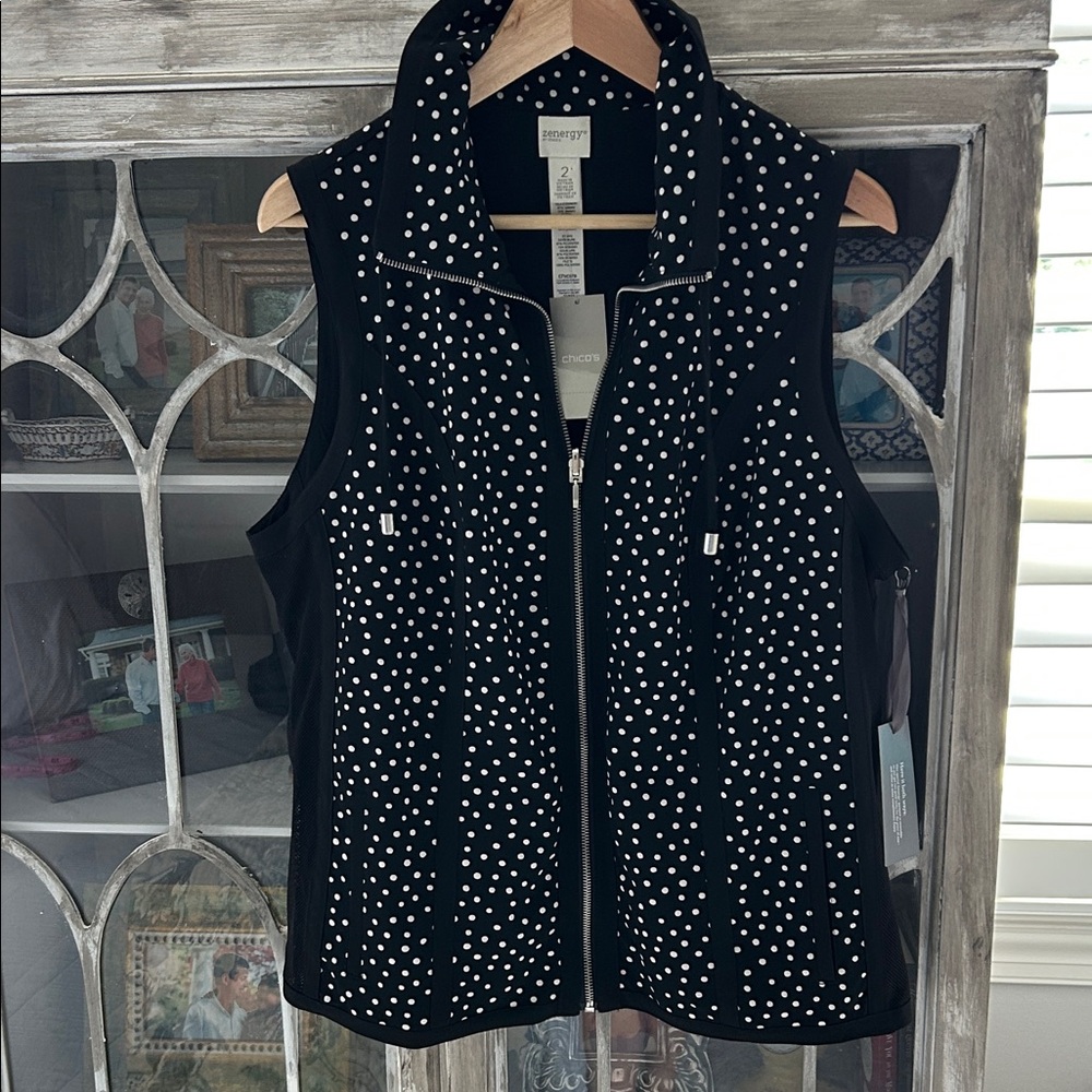 Chico's Black Polka Dot Zip Front Vest
